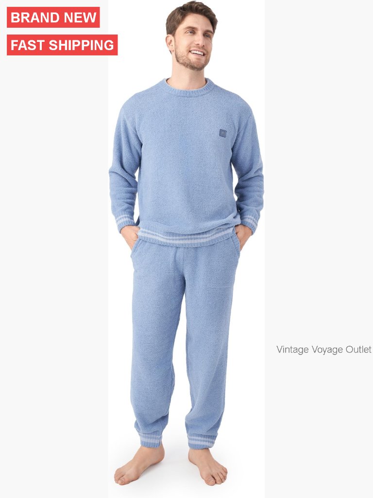 Men's Fleece Pajama Set Long Sleeve Lounge Wear With Pockets